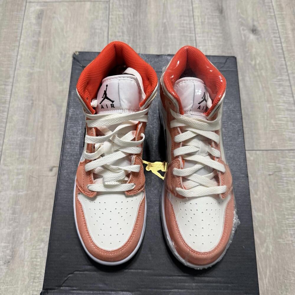 Nike Air Jordan 1 Mid SE GS White Sail Orange Suede DV1336-800 Women 7 - Picture 3 of 8